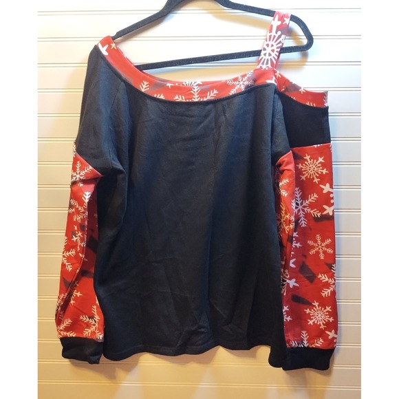 Christmas‎ Tree Cold Off Shoulder Sweatshirt Holiday Snowflake Print Women's xxl - Picture 4 of 6